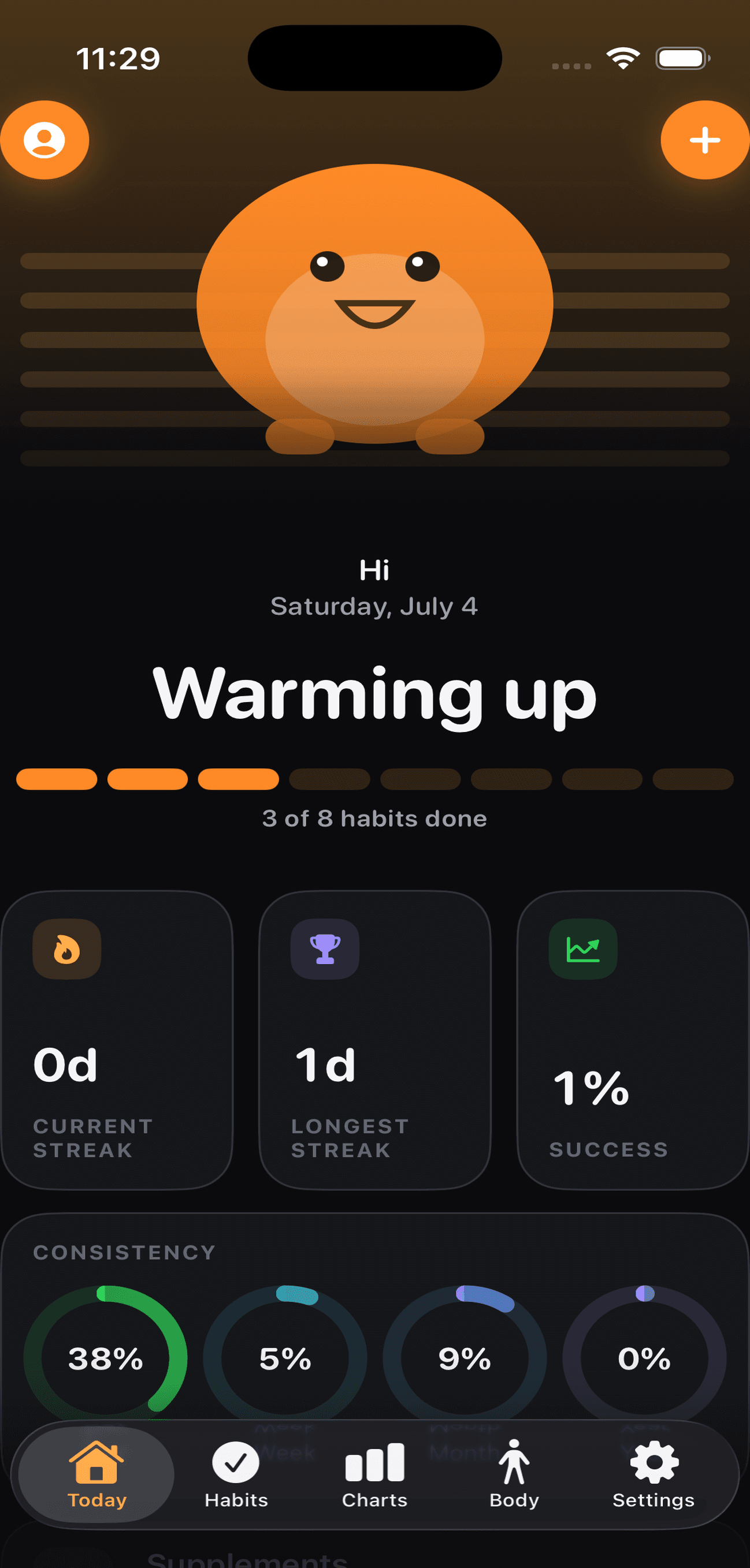 Habit AI: Today dashboard with mock habits